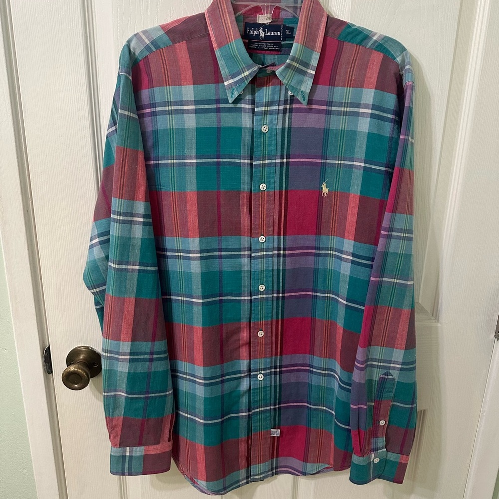 Ralph Lauren Red and Green Plaid Men's Shirt